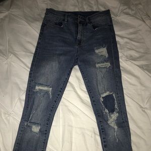 Cropped patched denim jeans